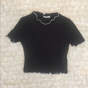 Zara Trafaluc crop lettuce hem rubbed top tee S